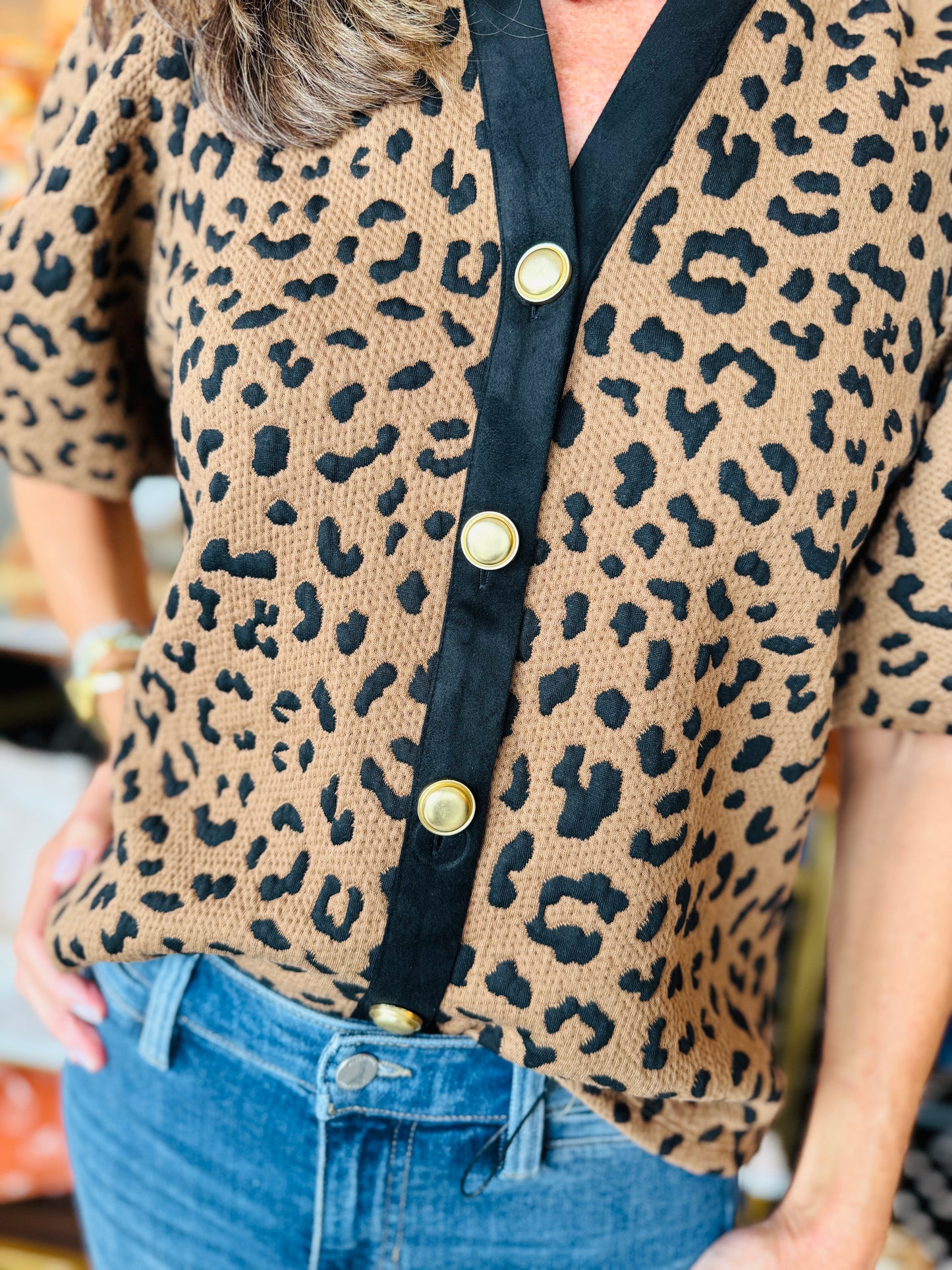 THML PUFF SLV CHEETAH PRINT TOP