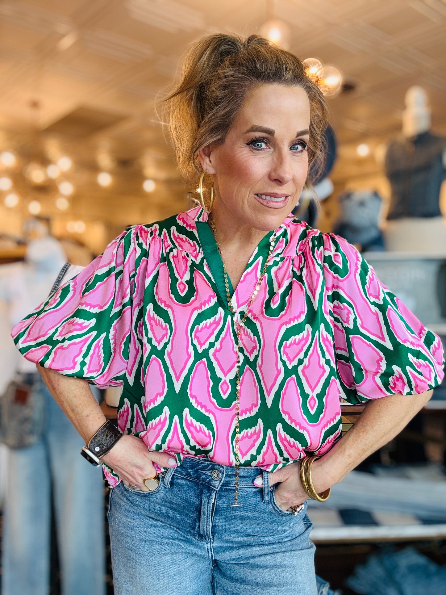 THML BUBBLE SLV V-NECK TOP