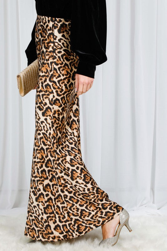 LEOPARD PRINTED SATIN MAXI SKIRT