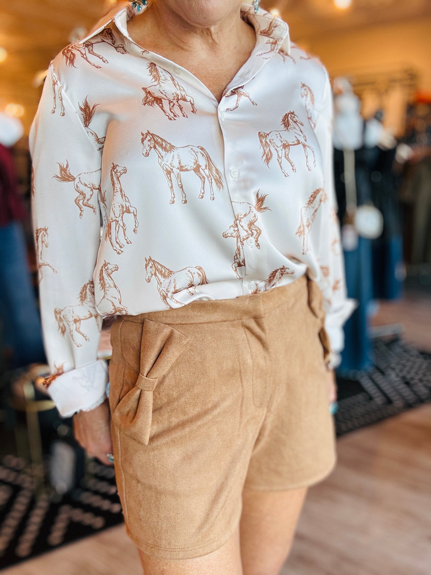 SKIES ARE BLUE HORSE PRINT BUTTON DOWN SHIRT