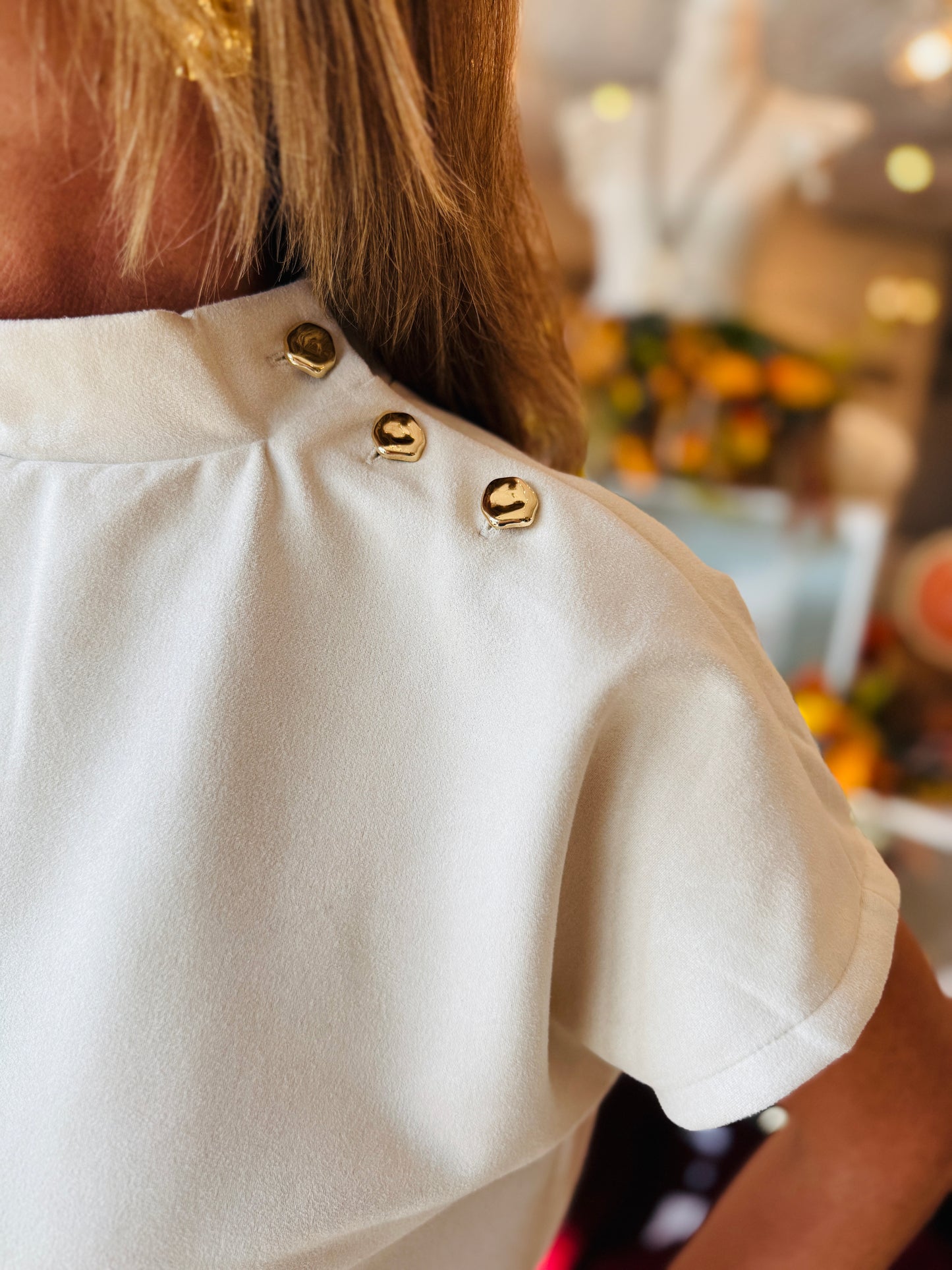 GOLD BUTTON DETAIL MOD SLV SUEDE TOP