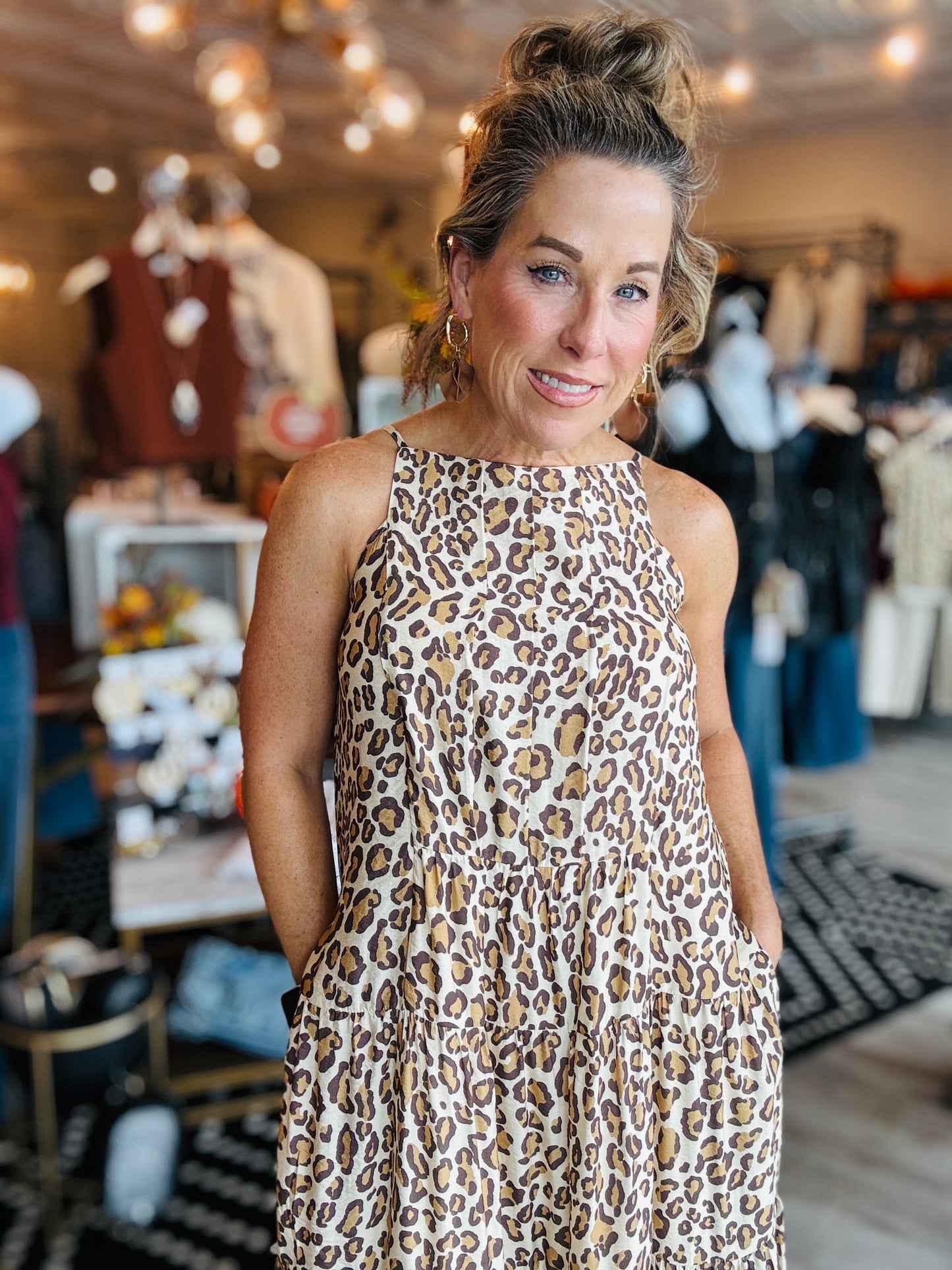 THML TIERED CHEETAH PRINT MAXI DRESS