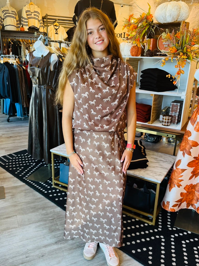 SATIN HORSE PRINT SKIRT