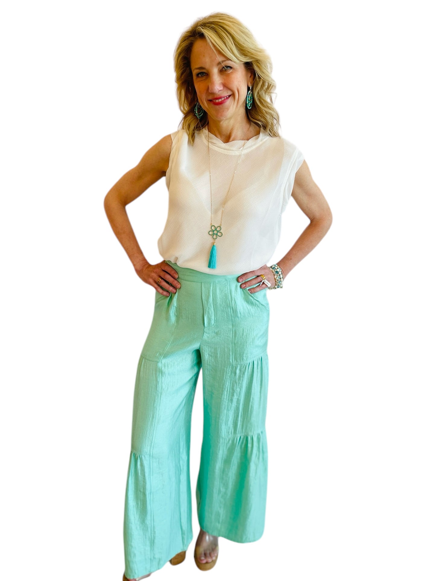 TIERED WIDE LEG PANTS