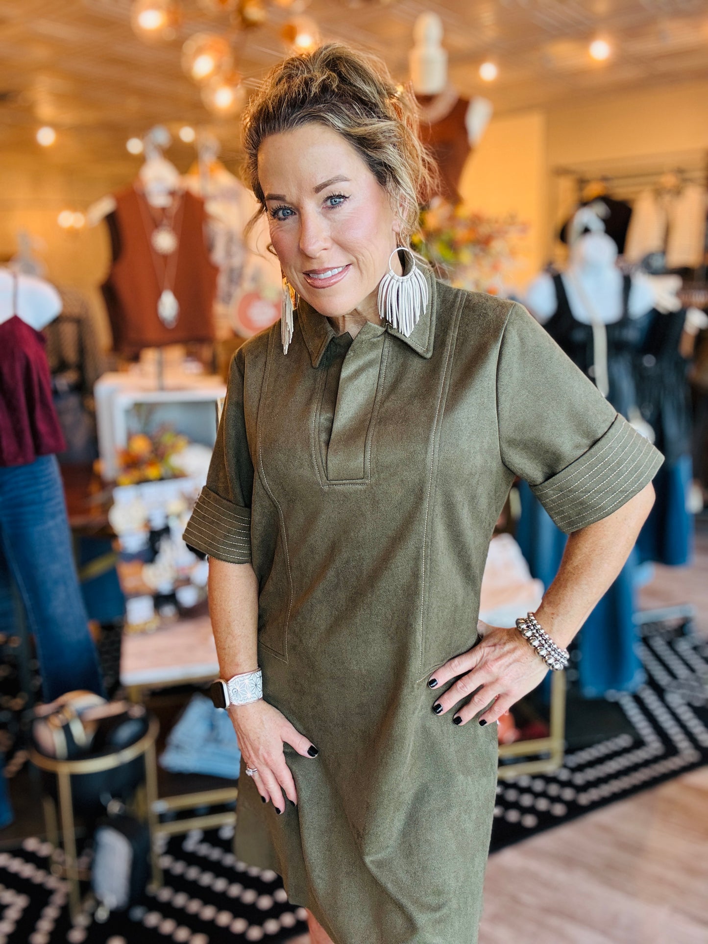 THML COLLARED SUEDE DRESS