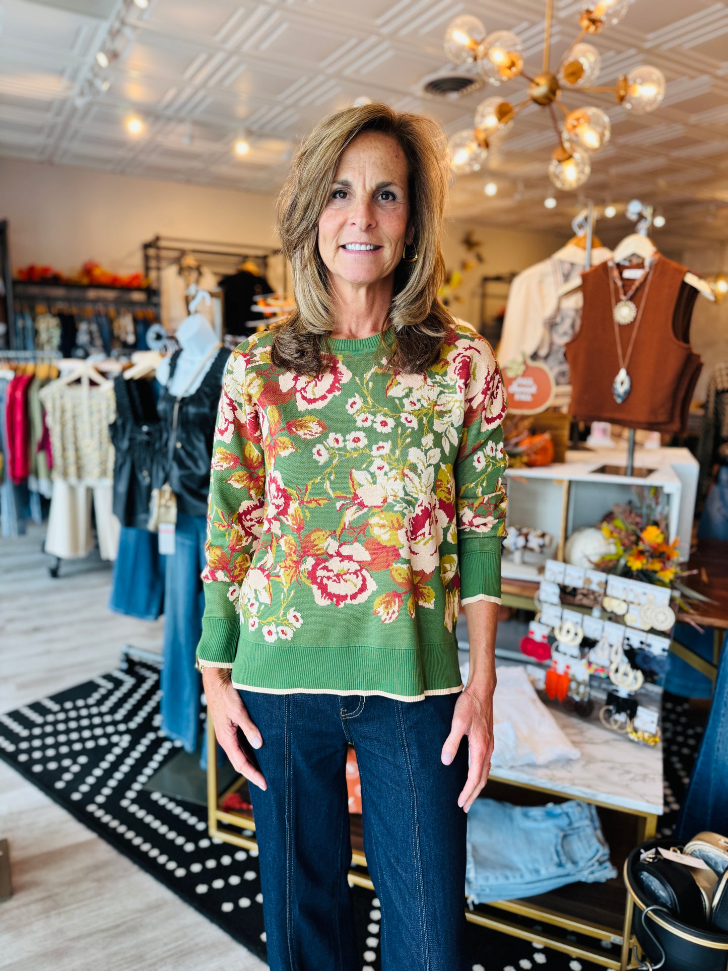 LIVERPOOL CREW NECK FLORAL SWEATER