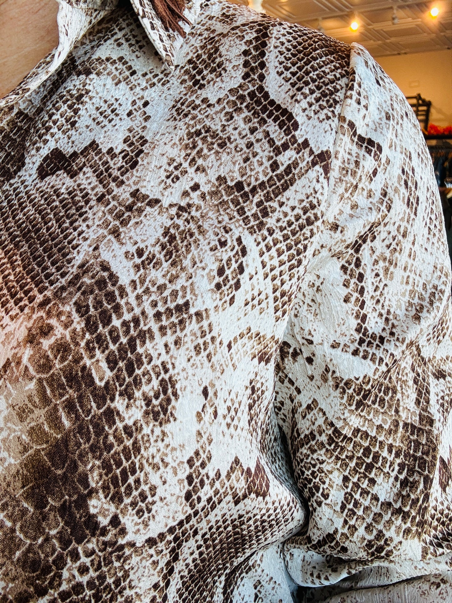 SKIES ARE BLUE PYTHON PRINT BUTTON DOWN BLOUSE