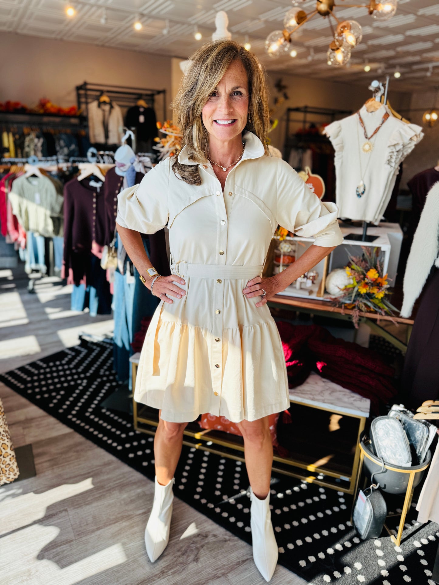 MID SLV BUTTON UP DRESS
