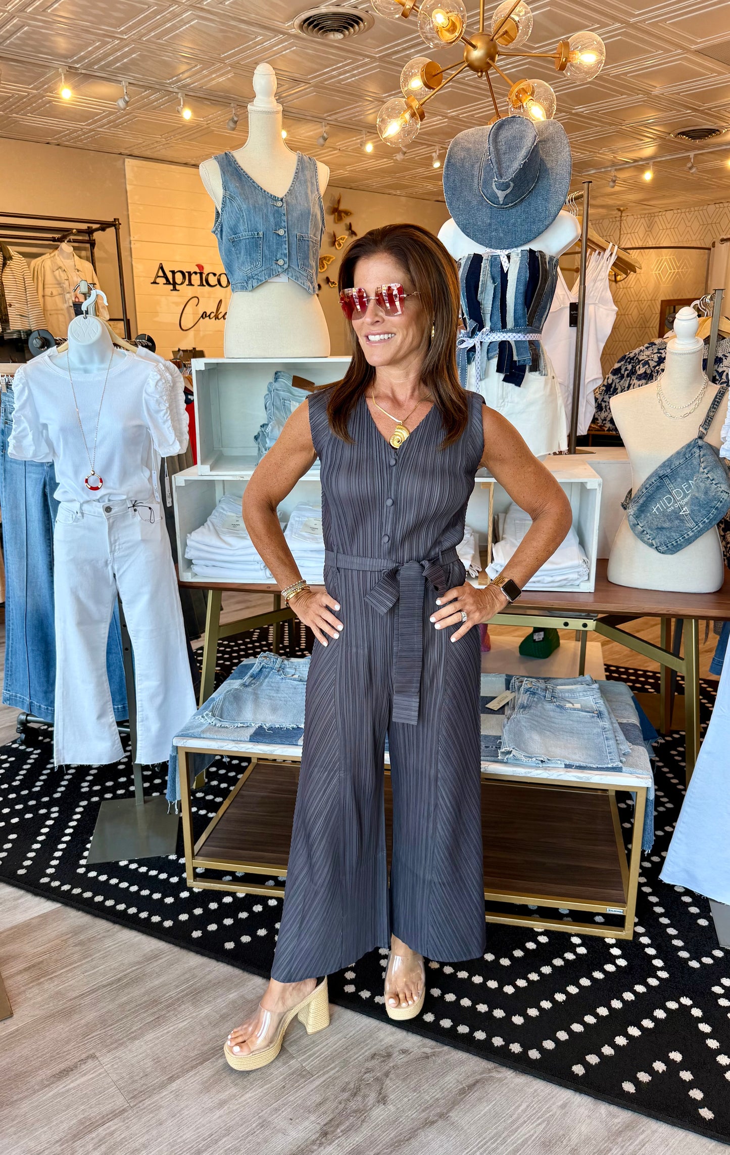 CURRENT AIR PLEATED V-NECK JUMPSUIT