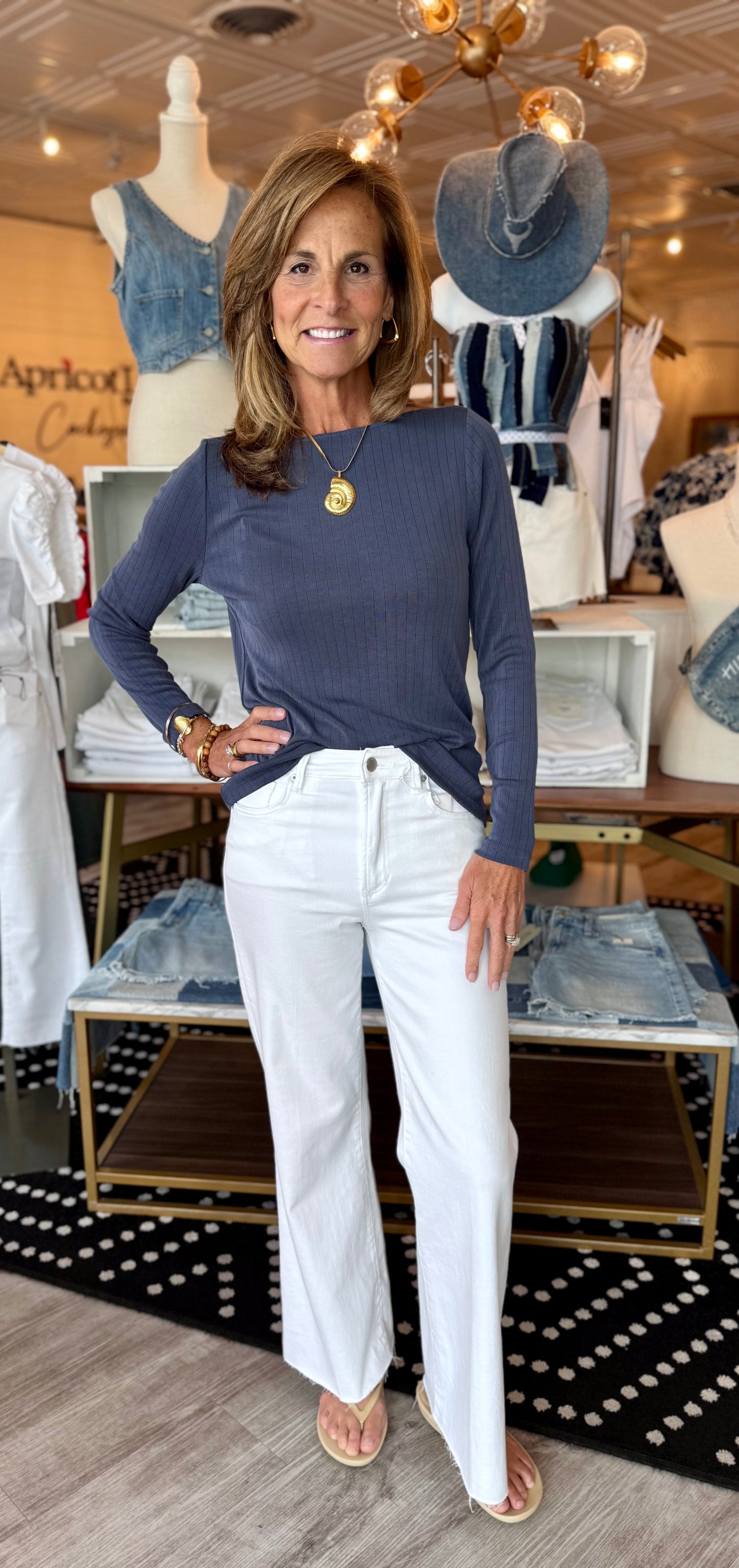 LIVERPOOL LONG SLV BOAT NECK KNIT TOP