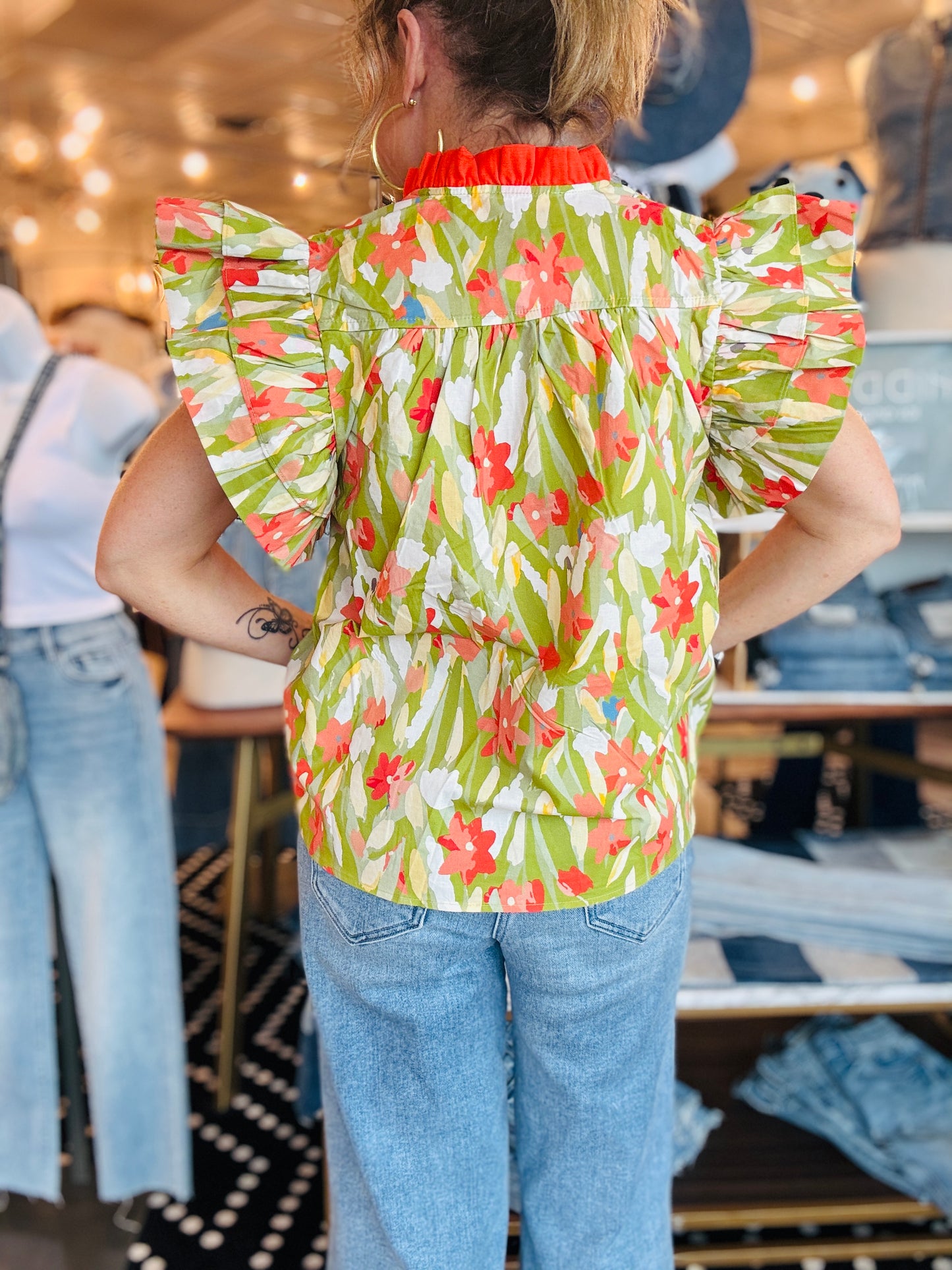 THML FLUTTER SLV FLORAL PRINT TOP