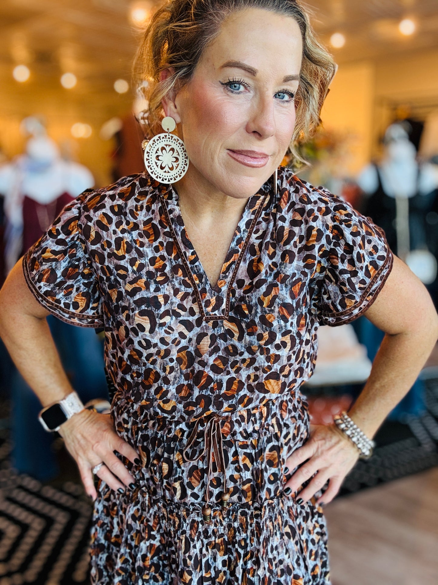 THML FLUTTER SLEEVE LEOPARD TOP
