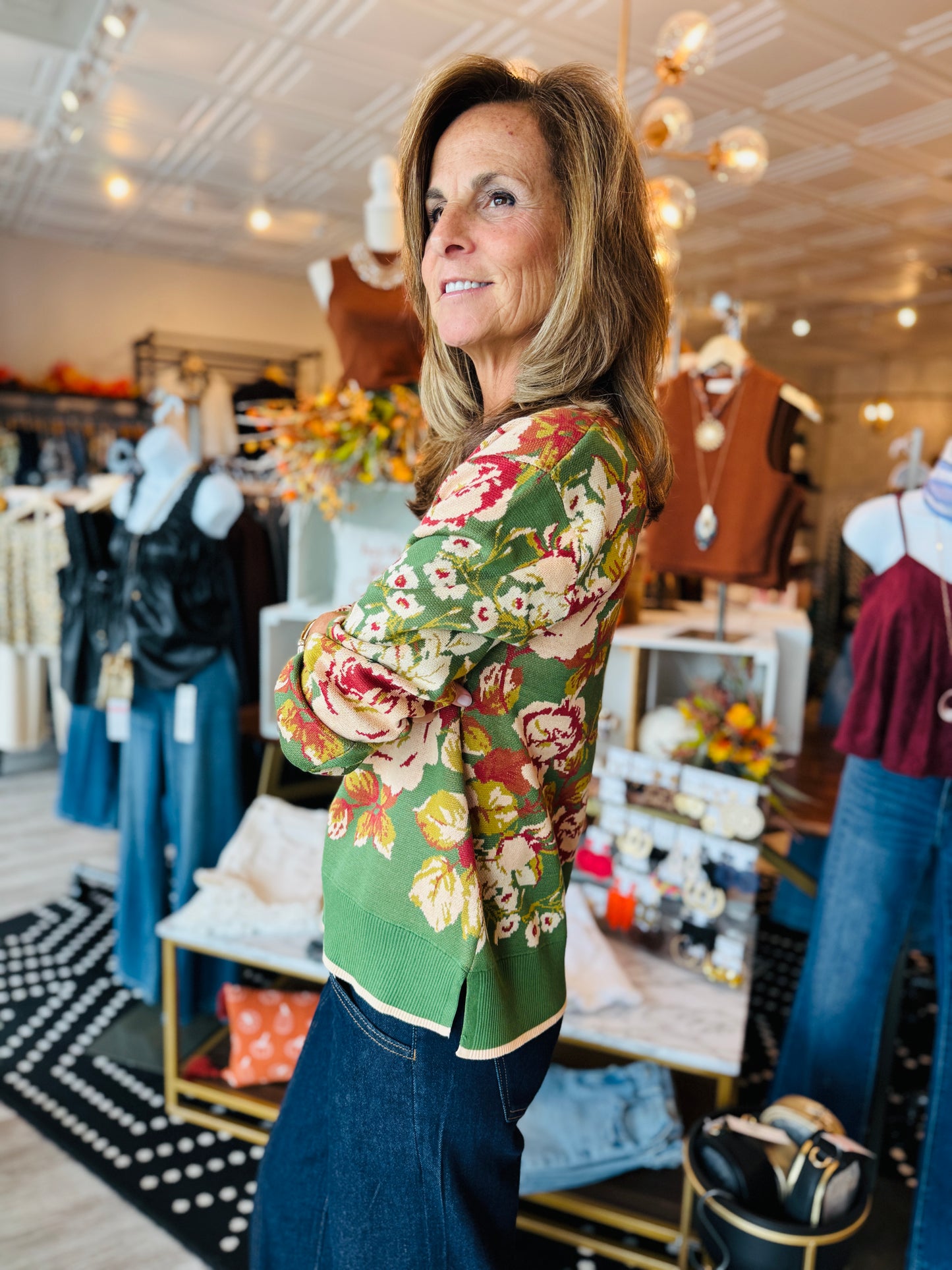 LIVERPOOL CREW NECK FLORAL SWEATER
