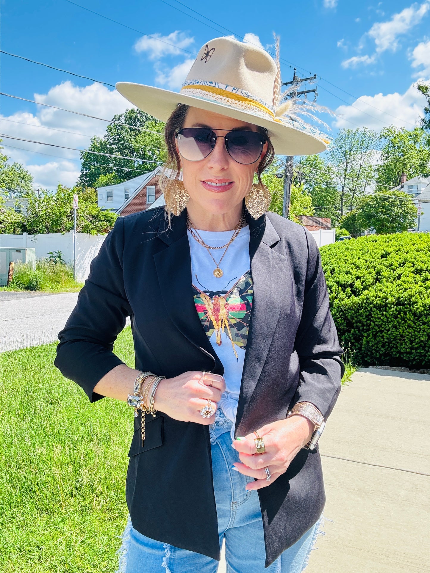 SKIES ARE BLUE SHIRRED SLEEVE BLAZER