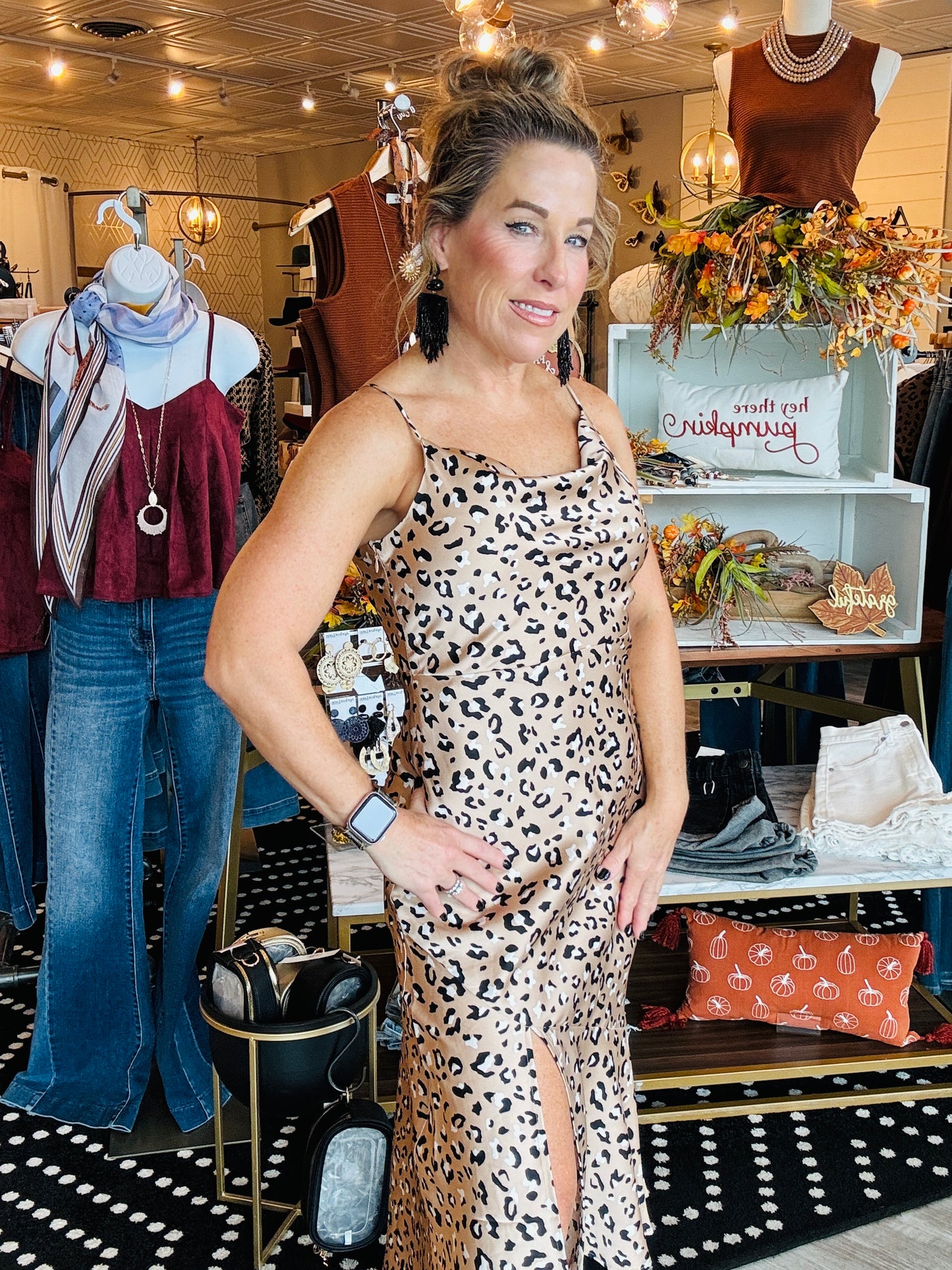 SKIES ARE BLUE LEOPARD SATIN DRESS