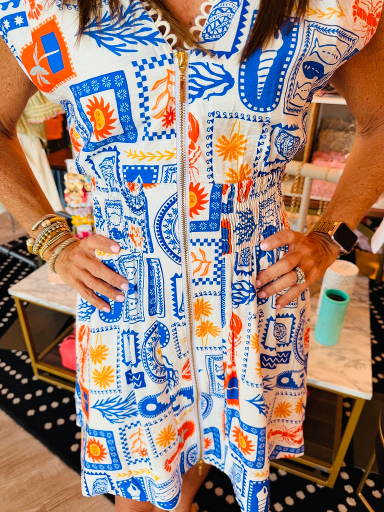 SEALIFE PRINT SLEEVELESS DRESS