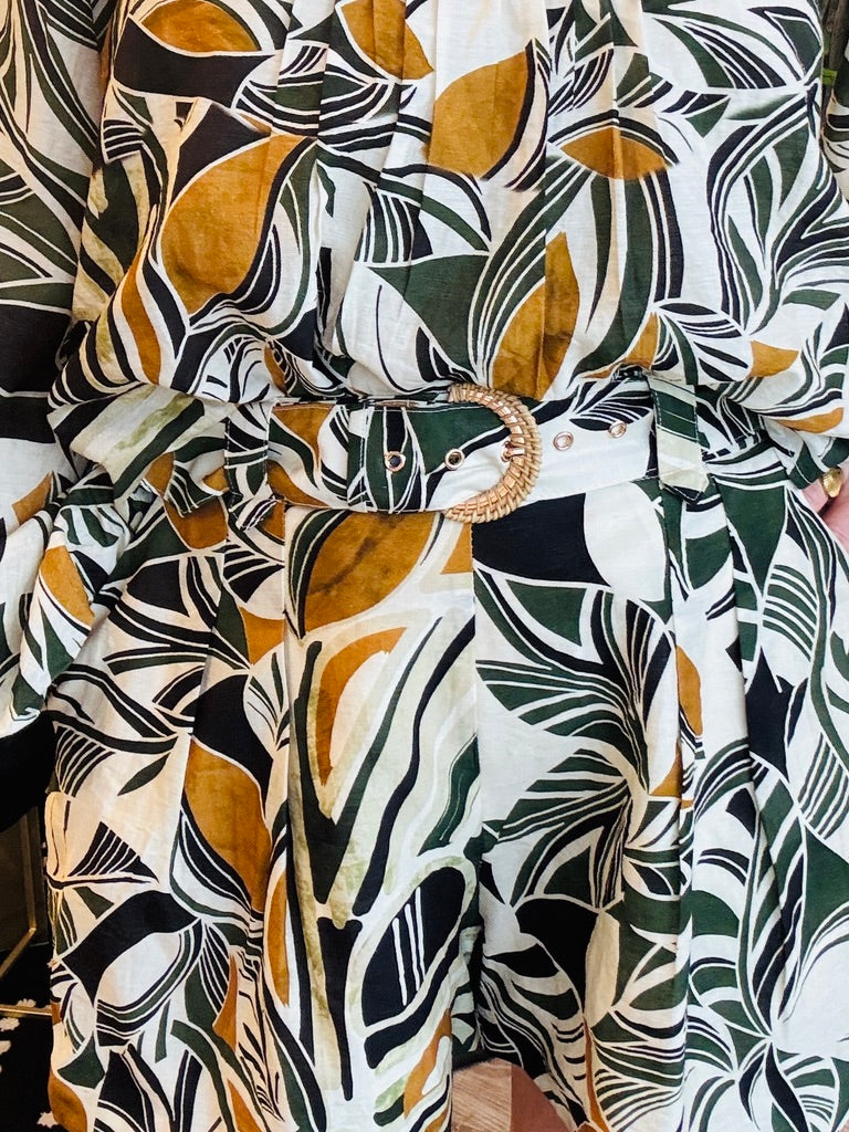 CIEBON ABSTRACT LEAF PRINT SHORTS