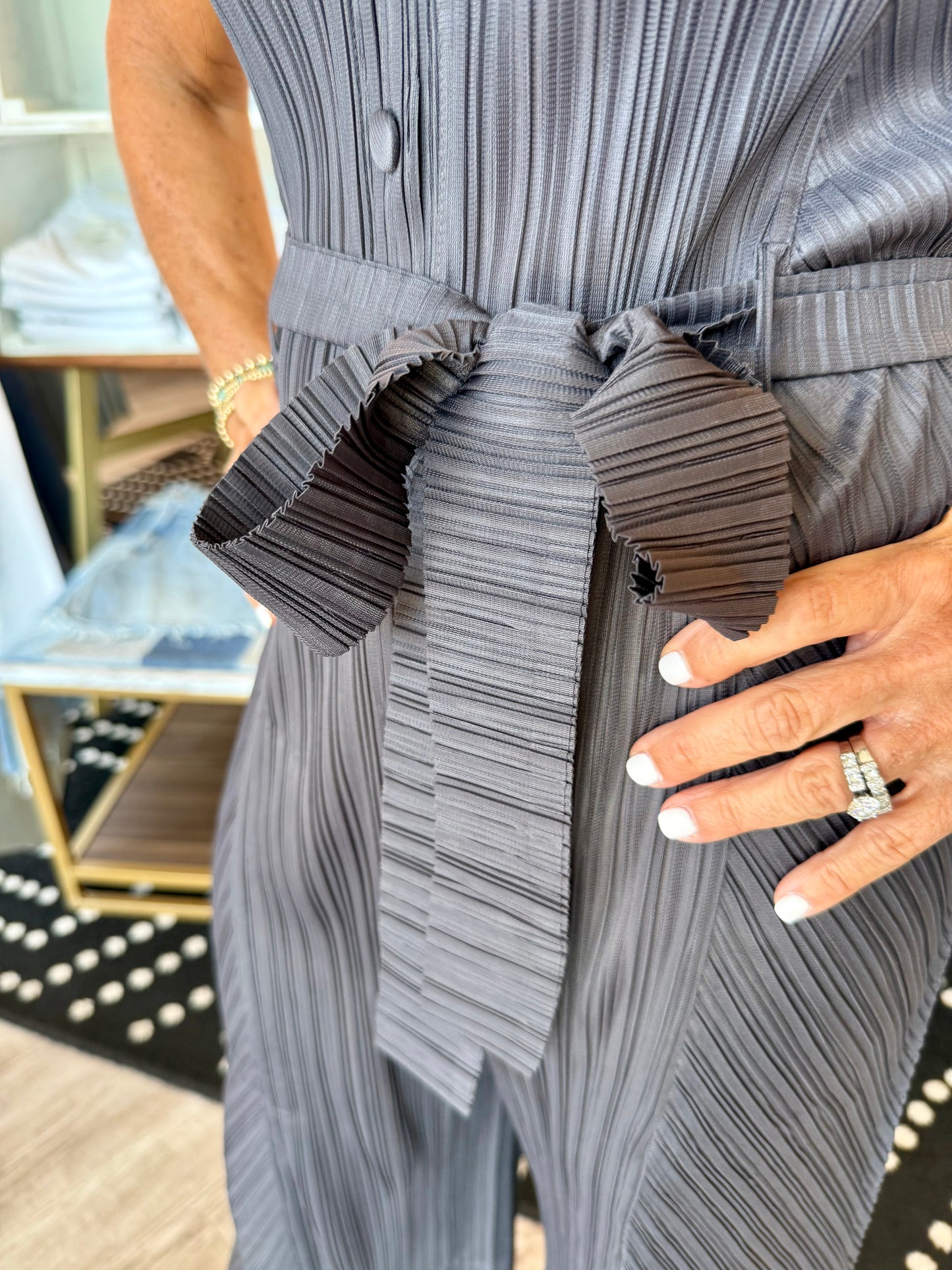 CURRENT AIR PLEATED V-NECK JUMPSUIT