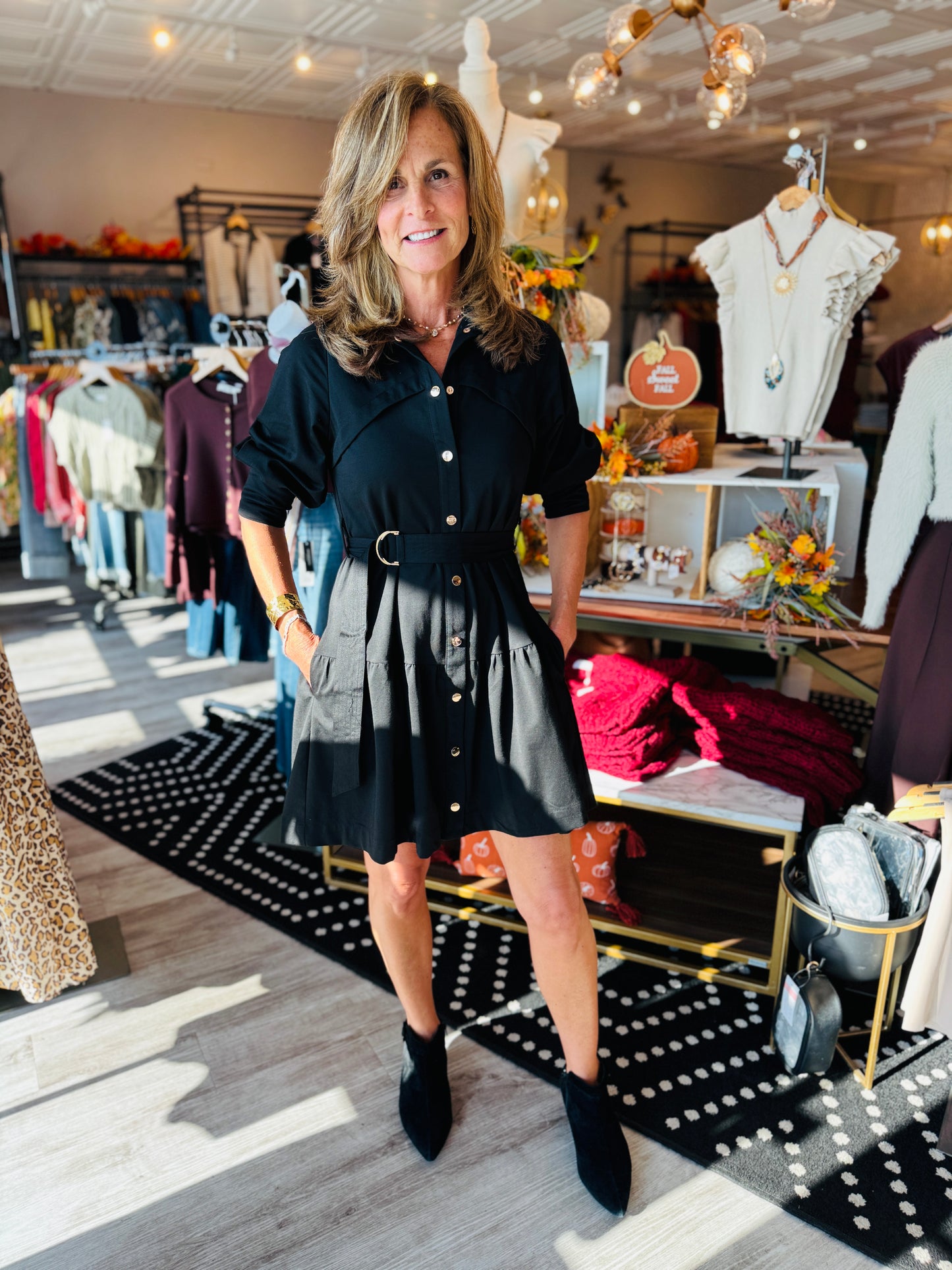 MID SLV BUTTON UP DRESS