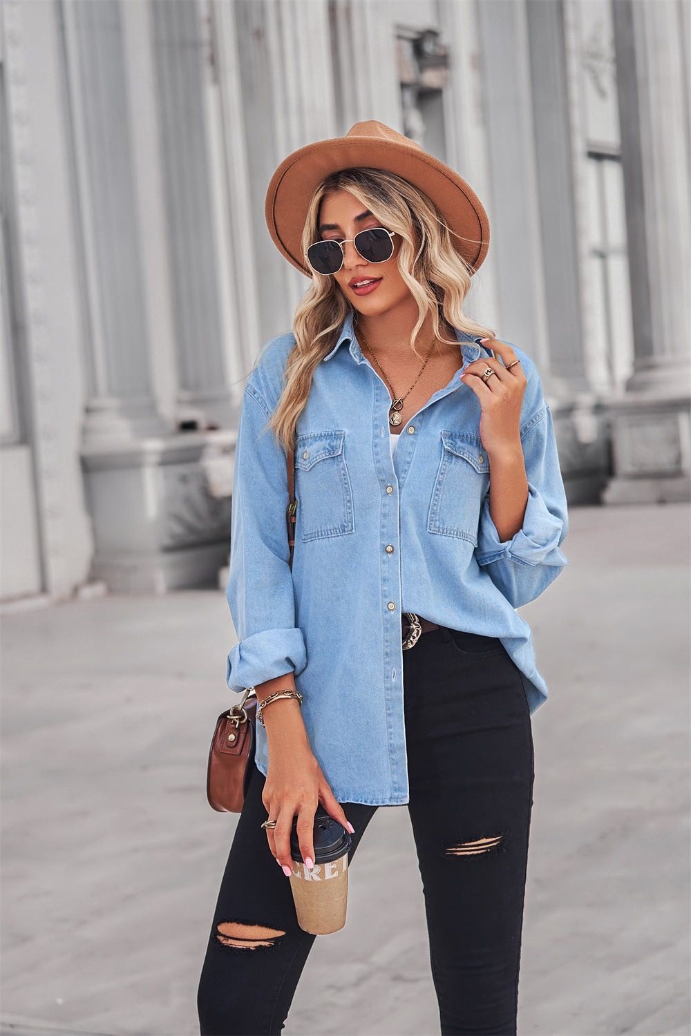 DENIM LONG SLEEVE TOP