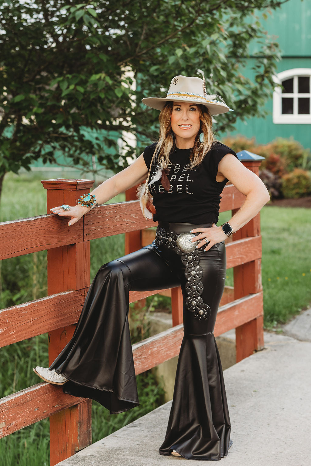 FAUX LEATHER BELL BOTTOM PANTS