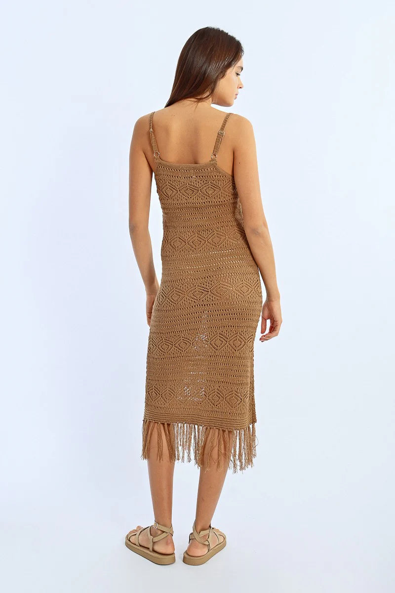 MOLLY BRACKEN FRINGED CROCHET DRESS/COVERUP