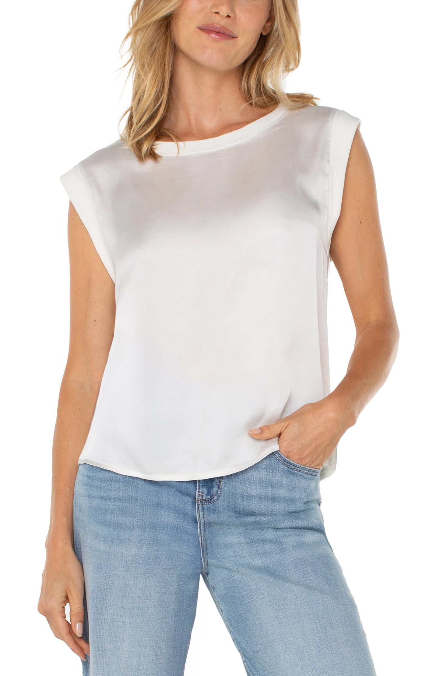 LIVERPOOL SLEEVELESS WOVEN KNIT TOP
