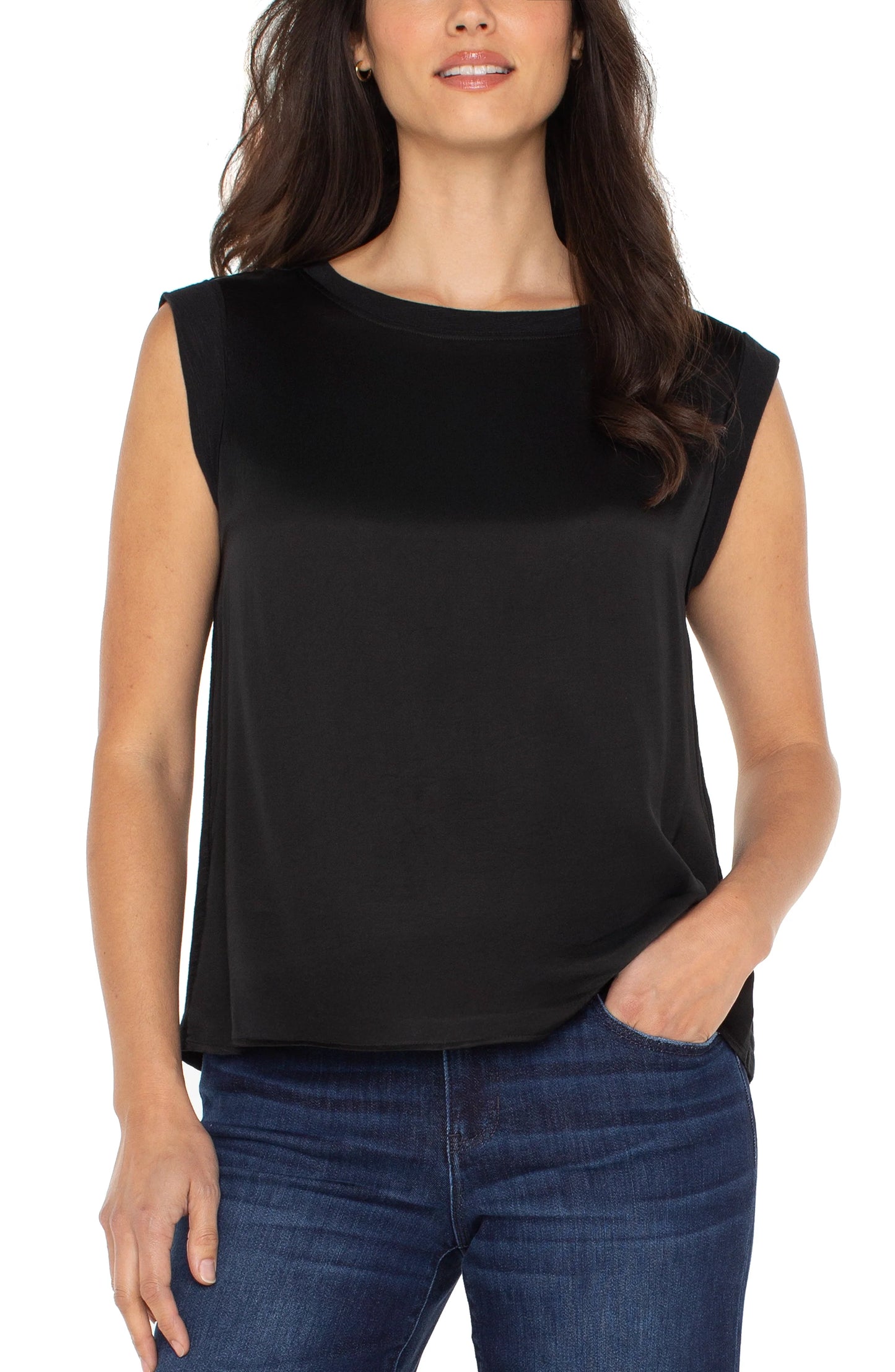 LIVERPOOL SLEEVELESS WOVEN KNIT TOP