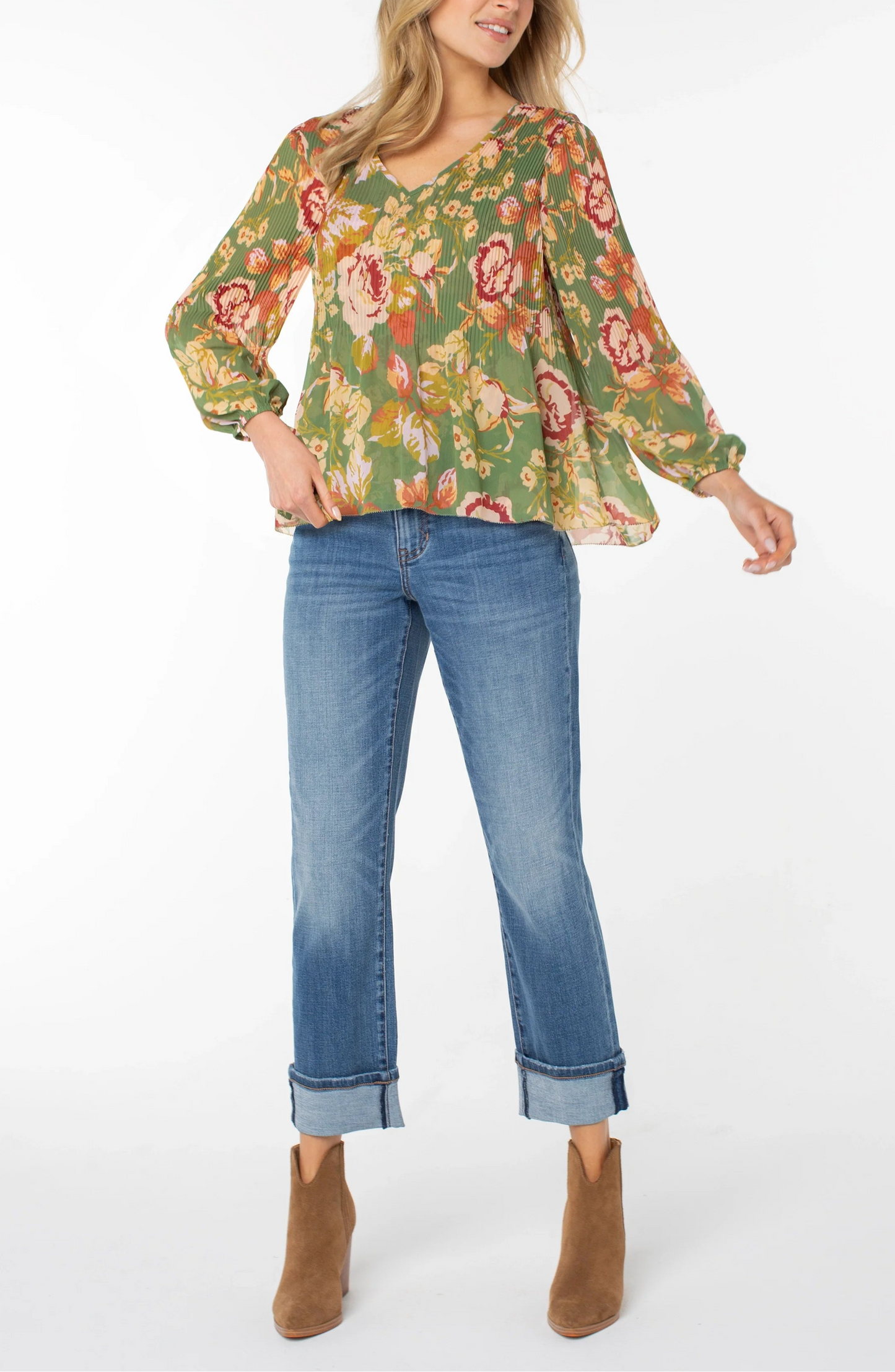 LIVERPOOL V-NECK PLEATED TOP