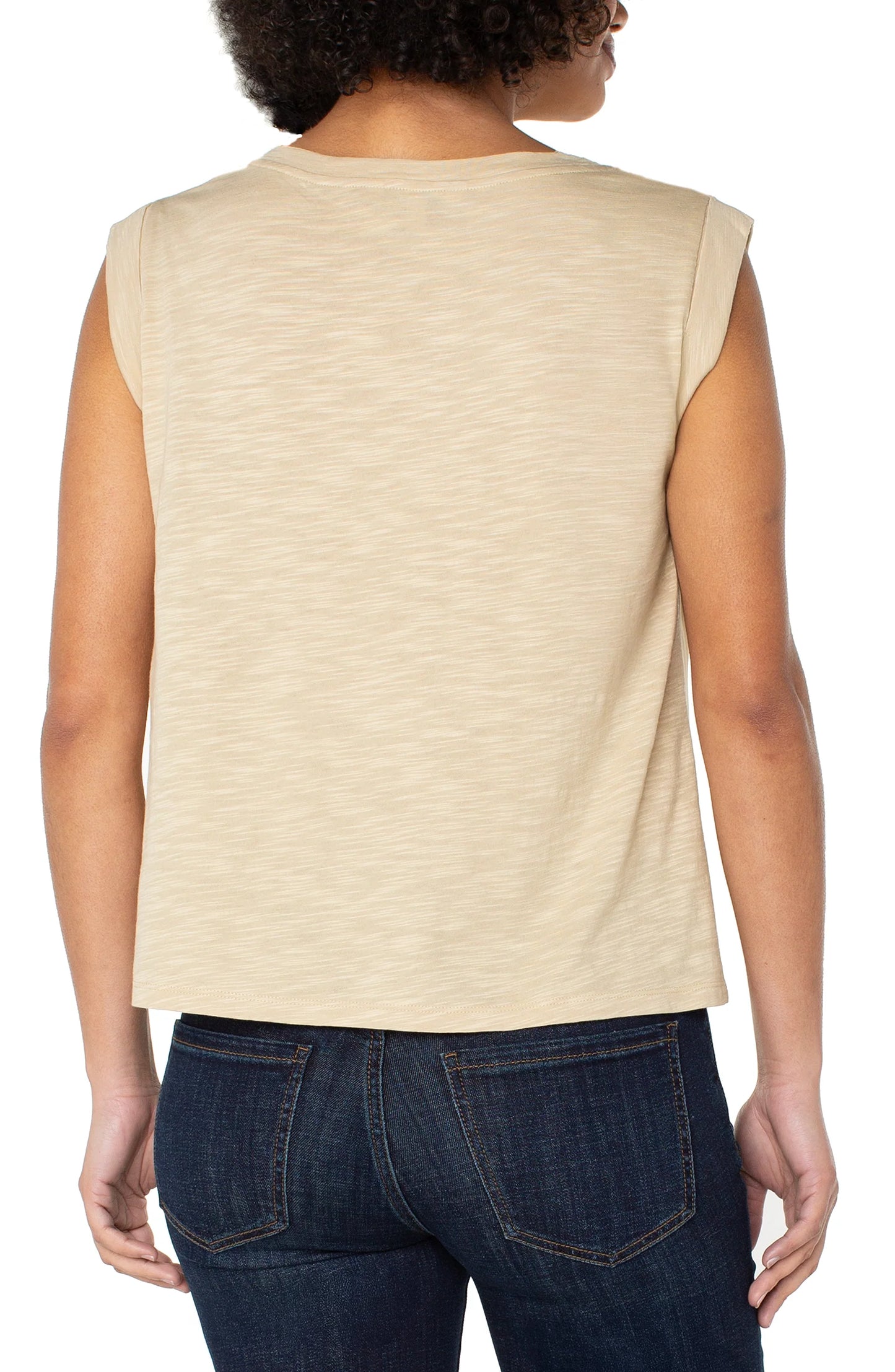LIVERPOOL SLEEVELESS WOVEN KNIT TOP