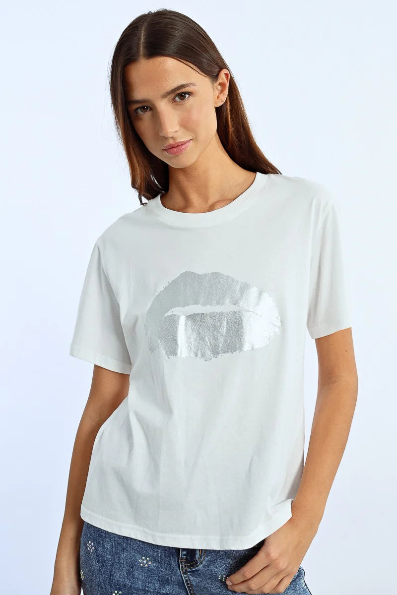 MOLLY BRACKEN FOIL LIP TEE
