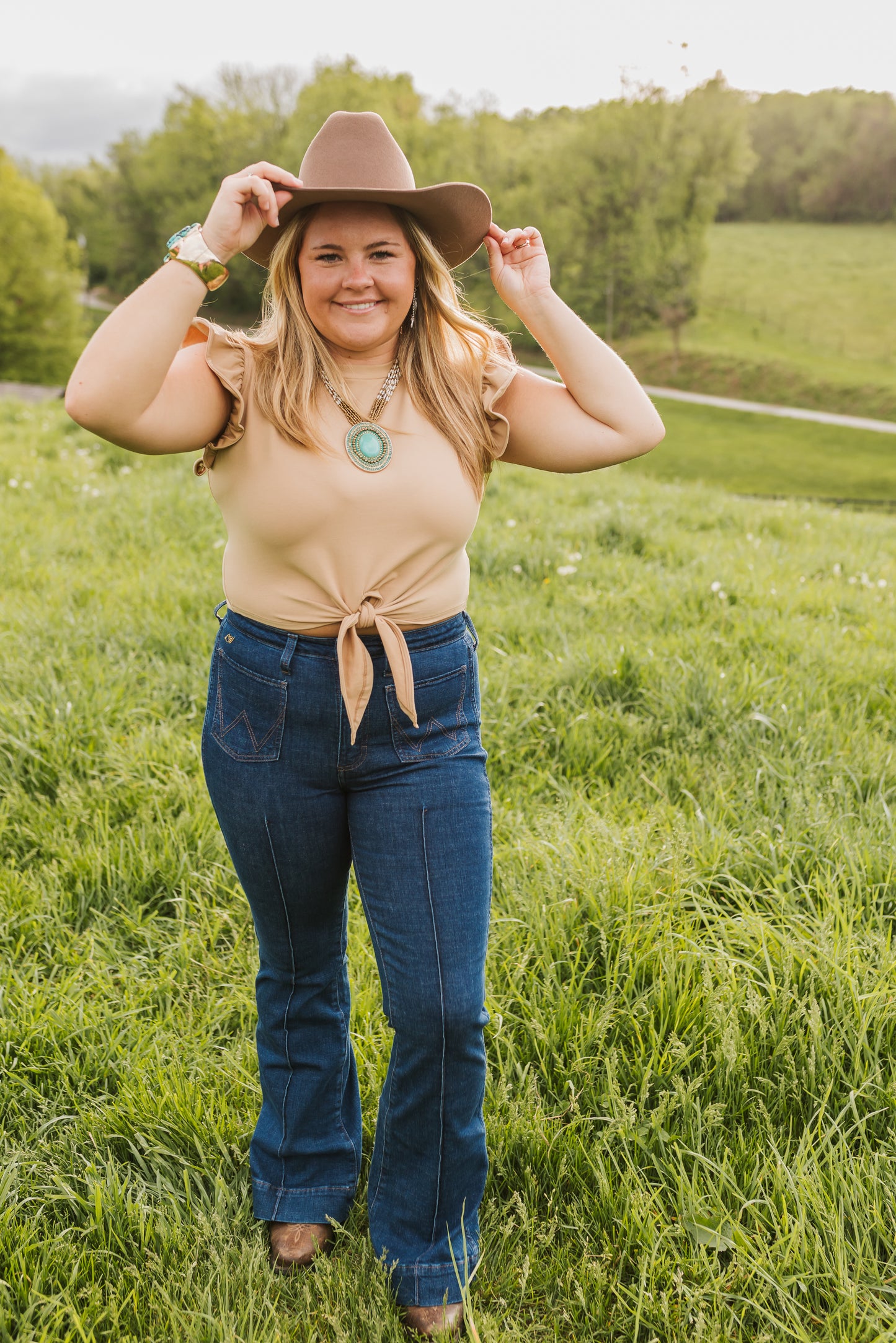 FRONT TIE RUFFLED SLV TOP