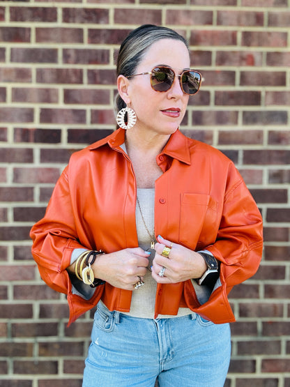 THML CROPPED LEATHER SHIRT JACKET