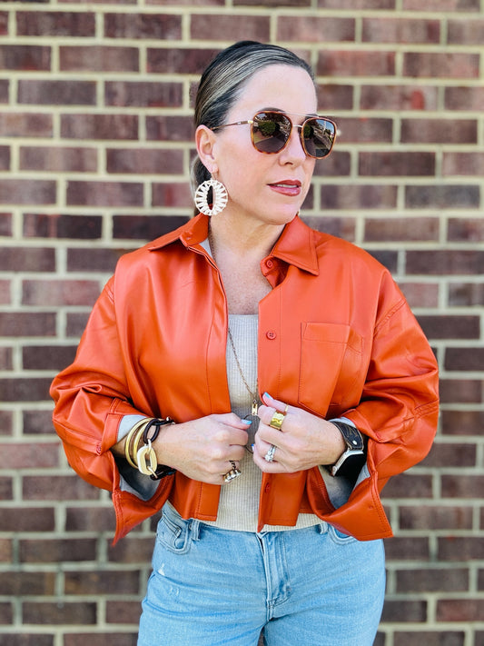 THML CROPPED LEATHER SHIRT JACKET