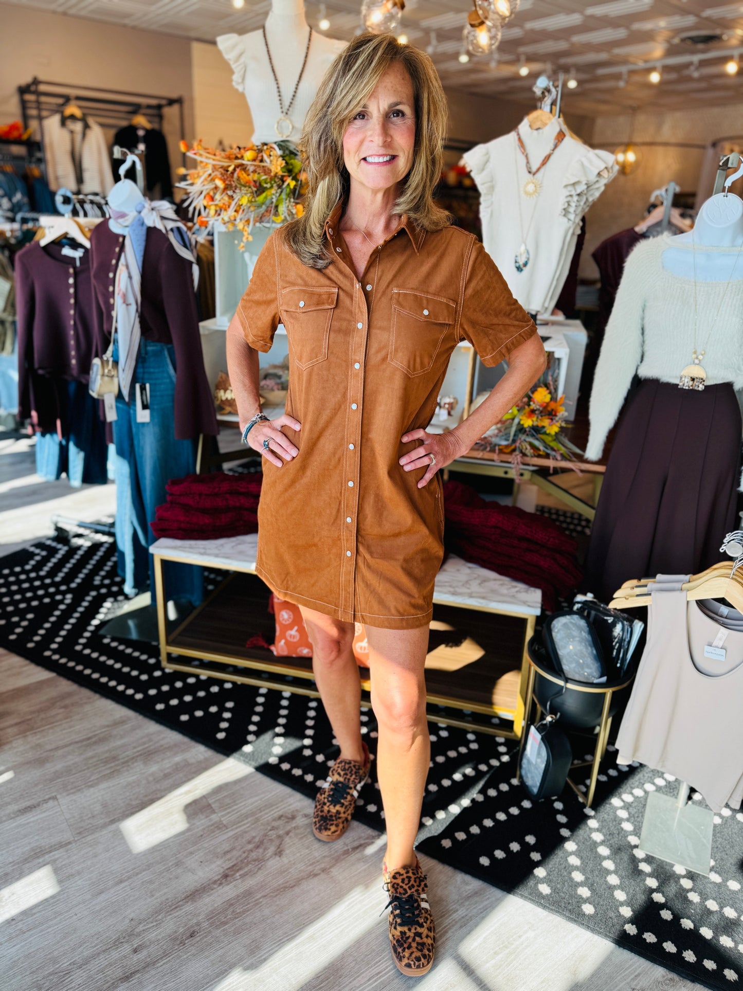 THML SHORT SLV SUEDE DRESS