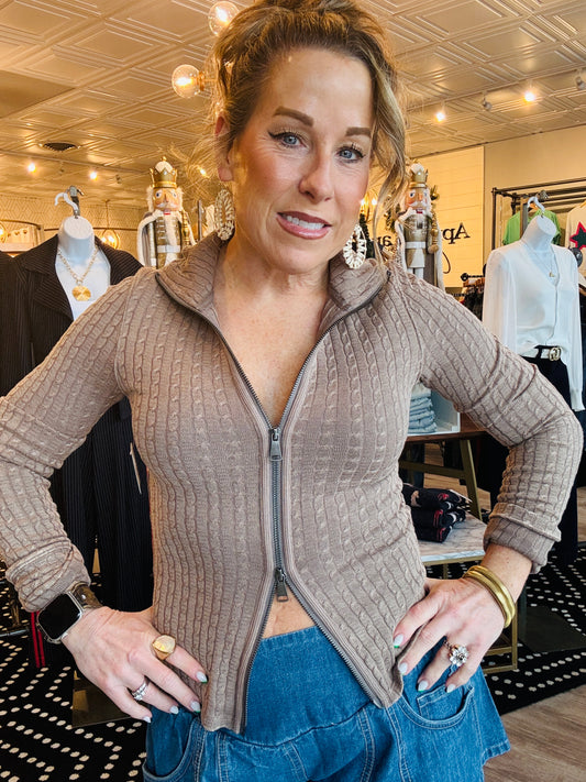 FREE PEOPLE BRUNCH GIRL ZIP UP SWEATER