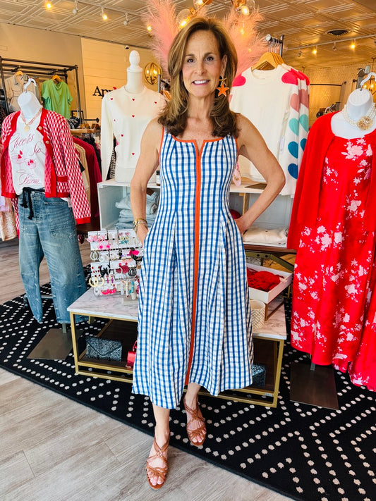 GINGHAM STRAP PATTERN DRESS