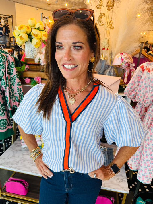 THML PUFF SLV STRIP TOP