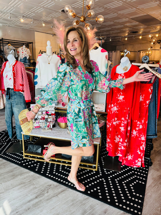 JADE SPLIT V NECK SHIFT DRESS