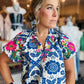 THML SHORT SLV EMBROIDERED PRINT TOP