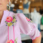 THML FLOWER EMBROIDERED STRIP TOP