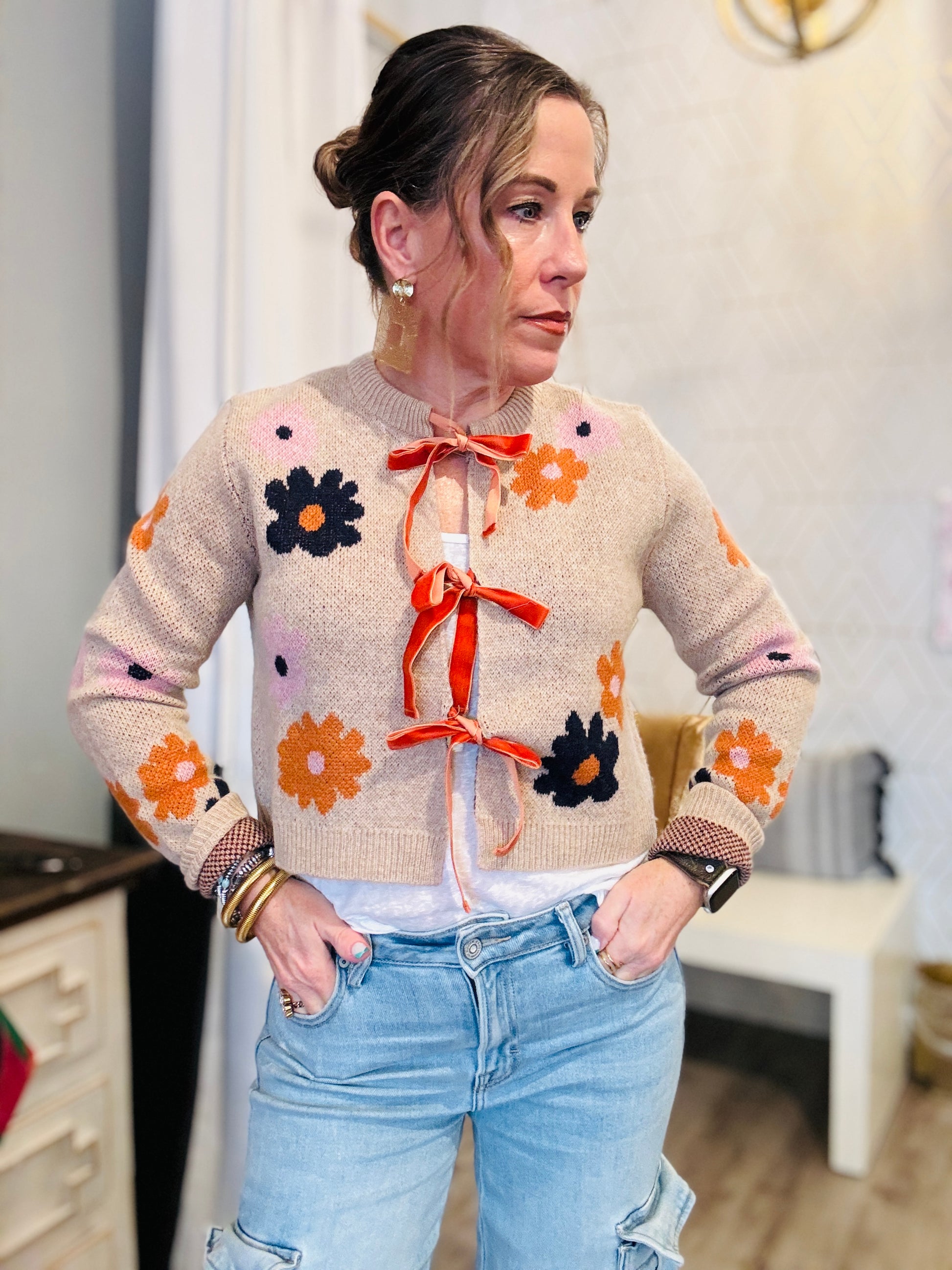 THML FLOWER CASHMERE CARDIGAN