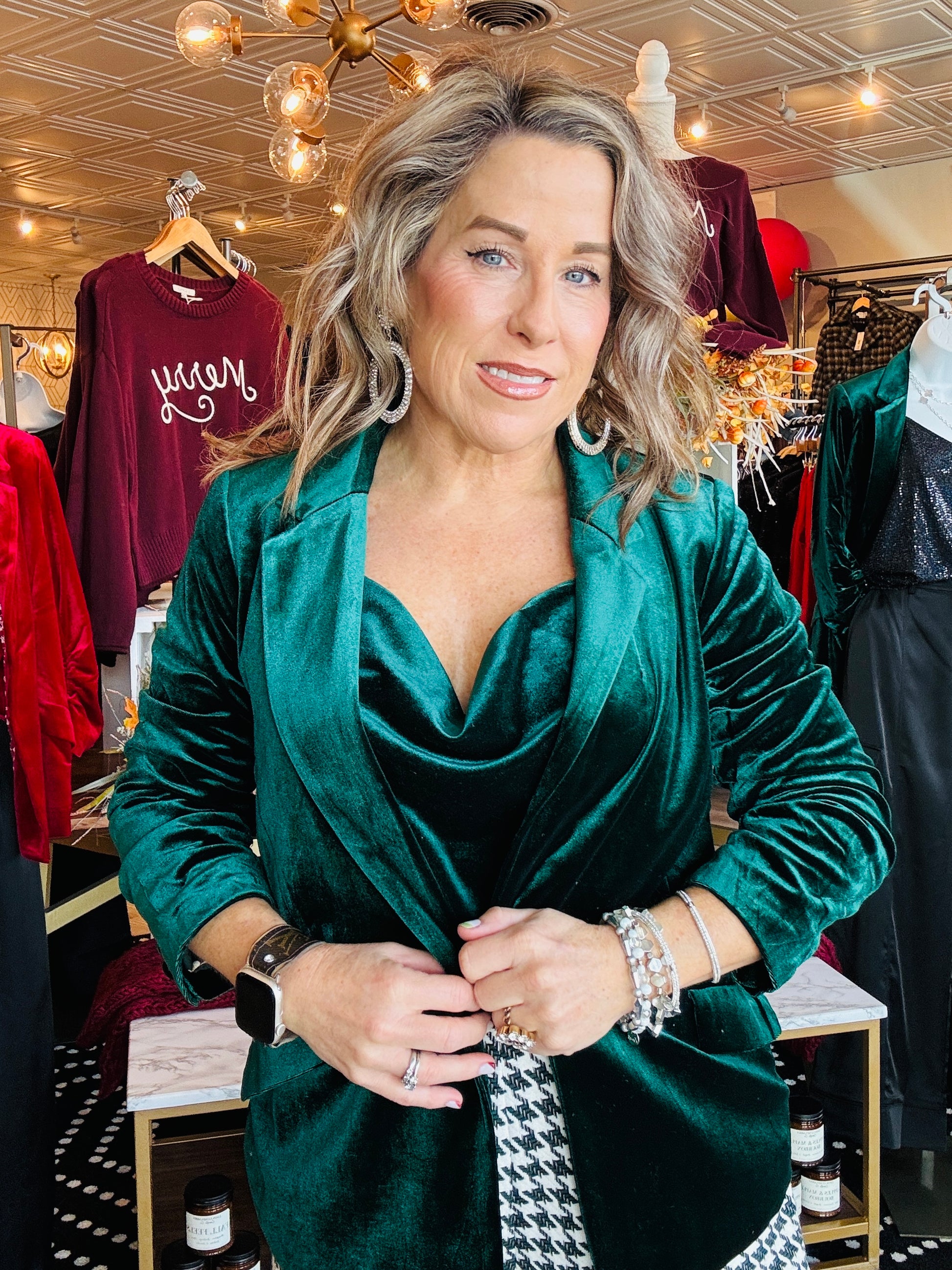 SKIES ARE BLUE VELVET SHIRRED SLV BLAZER