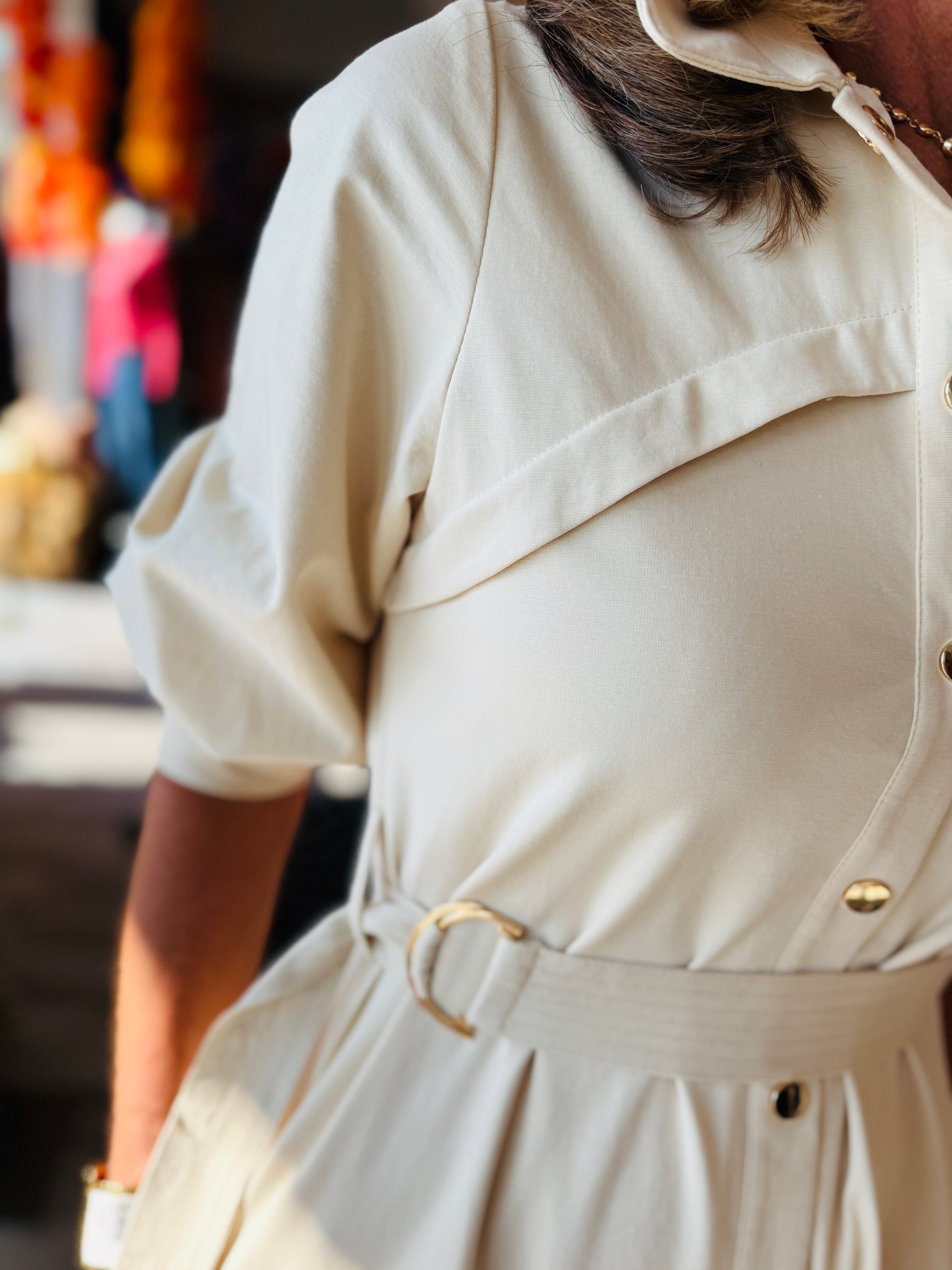 MID SLV BUTTON UP DRESS