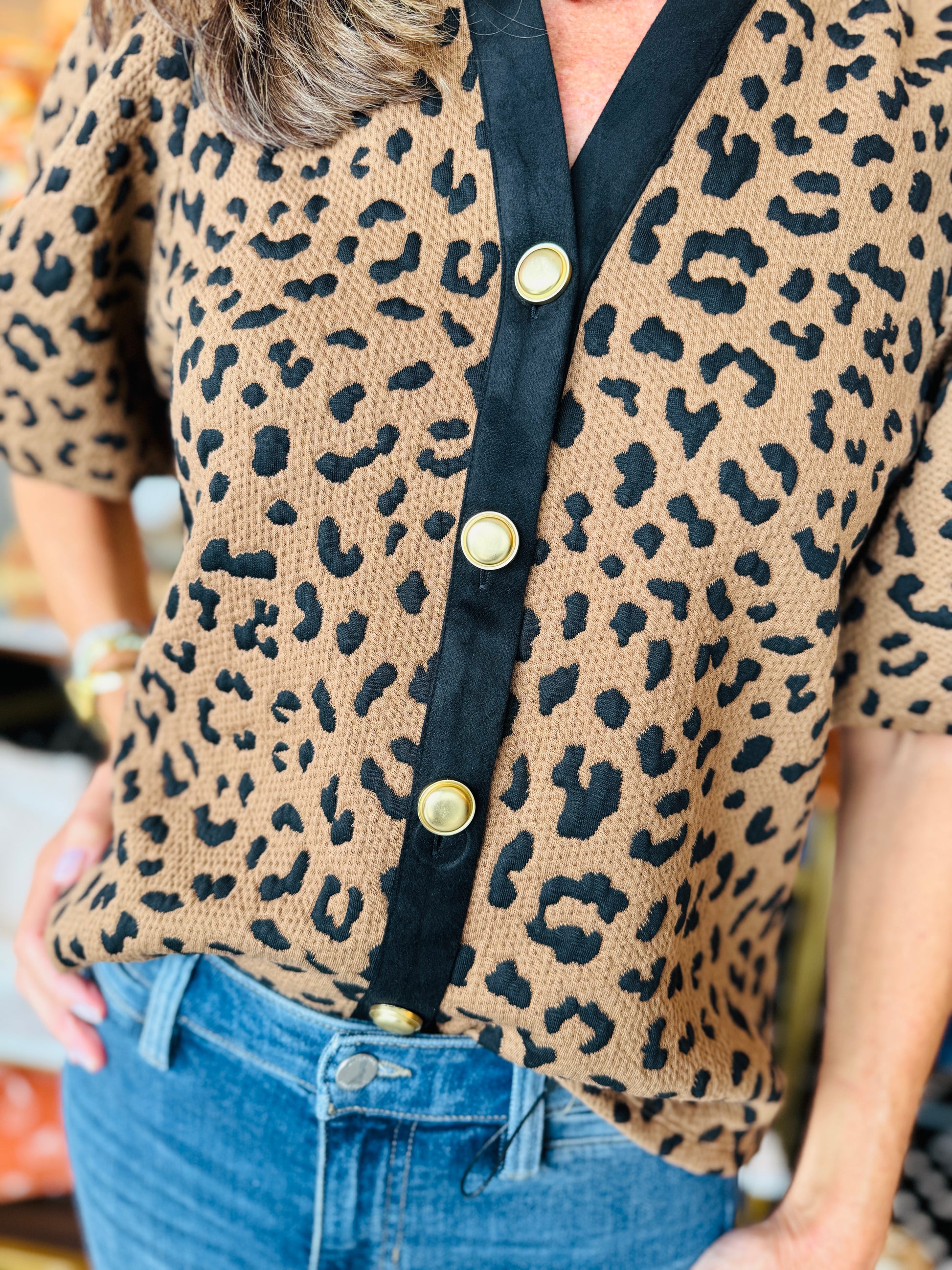 THML PUFF SLV CHEETAH PRINT TOP