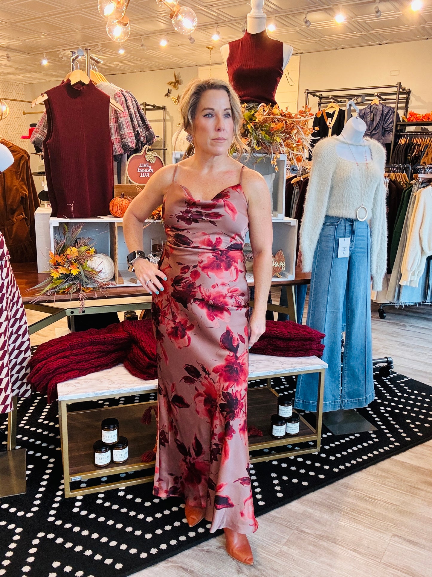 COWL NECK ADJUSTABLE MIDI SLIP DRESS