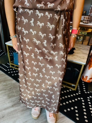 SATIN HORSE PRINT SKIRT
