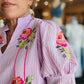 THML FLOWER EMBROIDERED STRIP TOP