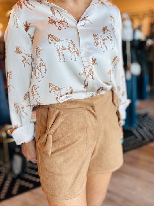THML BOW POCKET SUEDE SHORTS