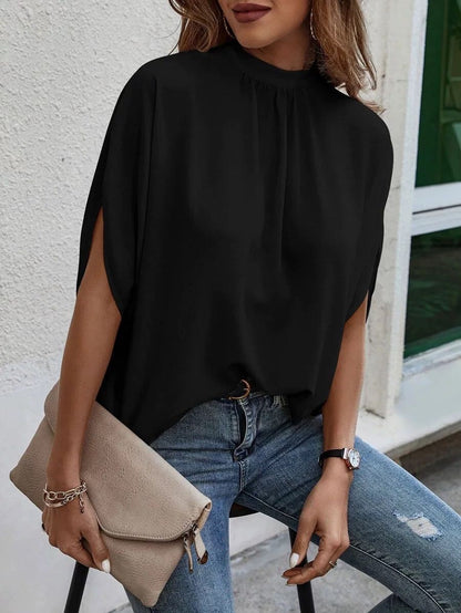 MOCK COLLAR WINGED BLOUSE